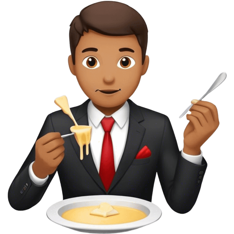 Man in suit eating Fondue emoji