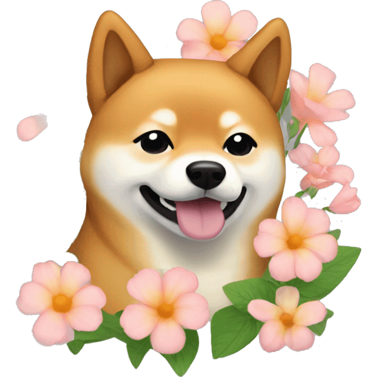 shiba inu with flowers emoji