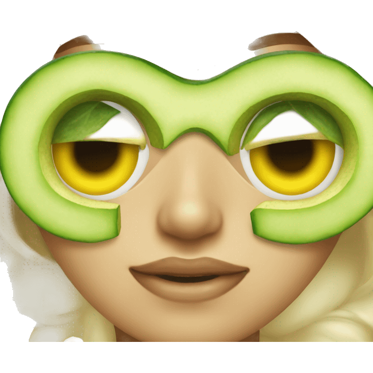 Yellow Emoji with cucumber on her eyes emoji