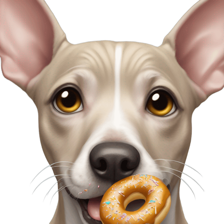 American Hairless Terrier eating donuts  emoji