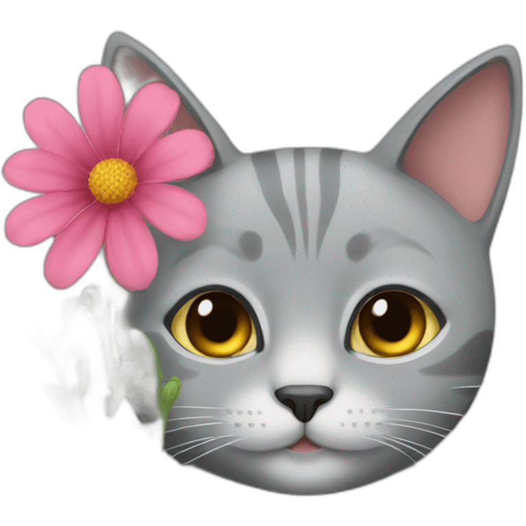 grey cat with a flower emoji