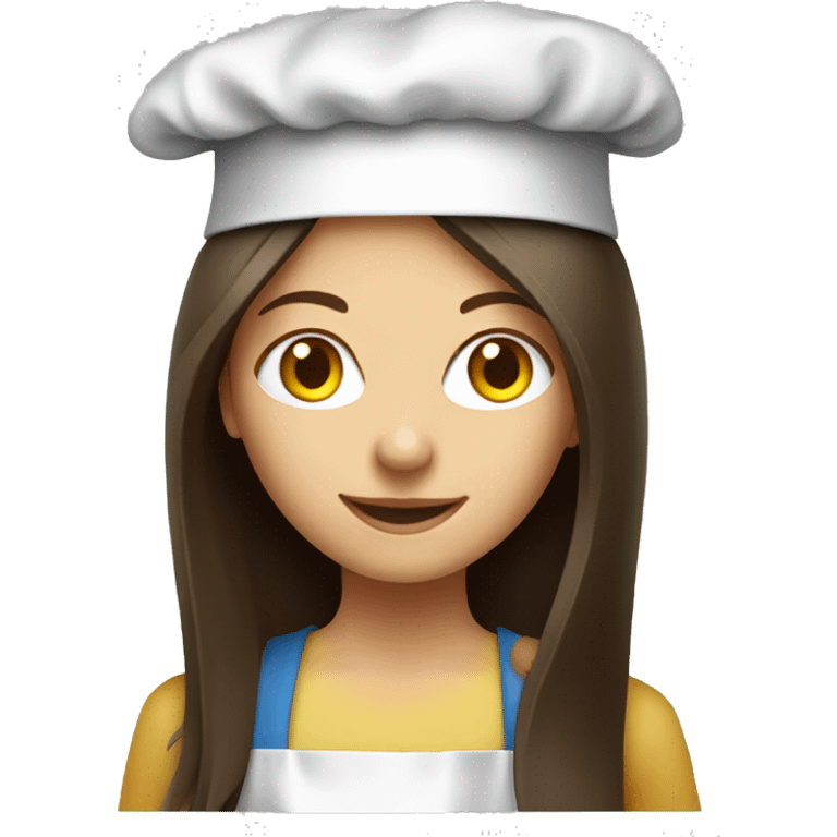 Brunette long straight hair girl making dinner in a cook hat emoji