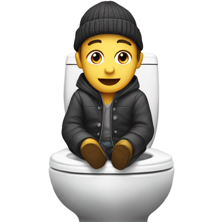 dude with beanie and coat sitting on toilet emoji