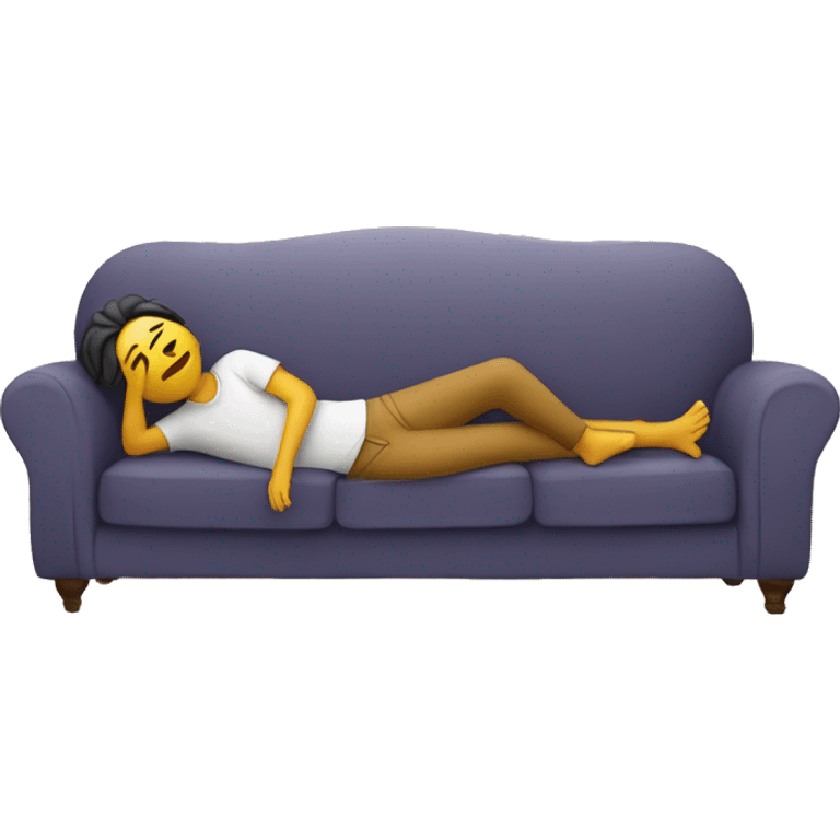 A person lying on a sofa, one leg crossed over the other, with hands behind the head, relaxing in a cozy setting emoji