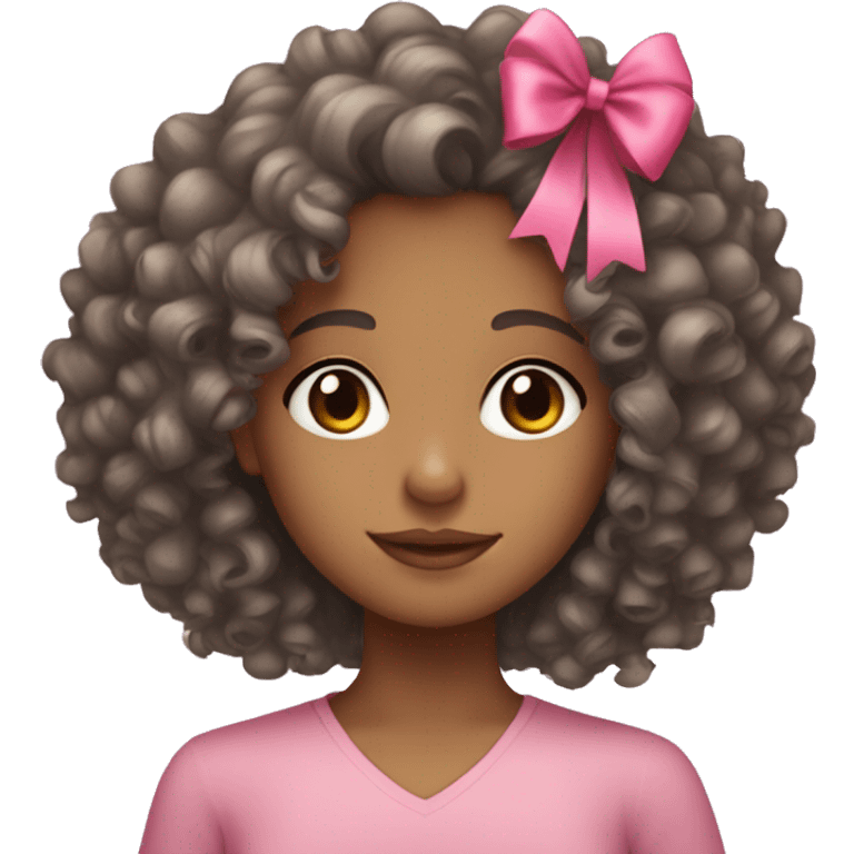 curly hair mixed girl with pink bow emoji