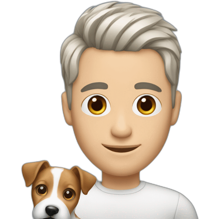 Man with modern hair cut with jack russell terrier dog emoji