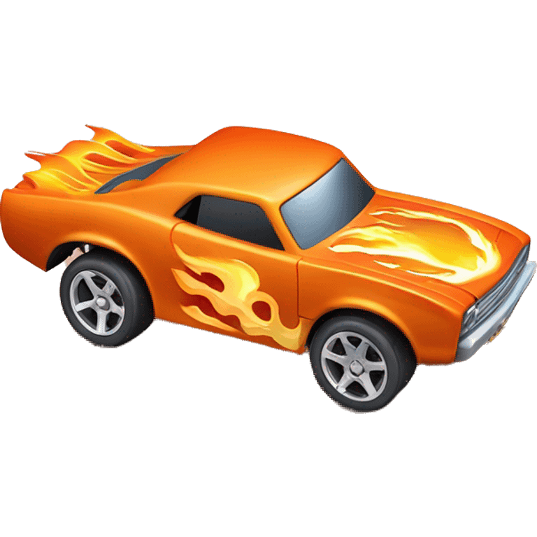 orange hot wheels car with flame and SOFY written on it  emoji