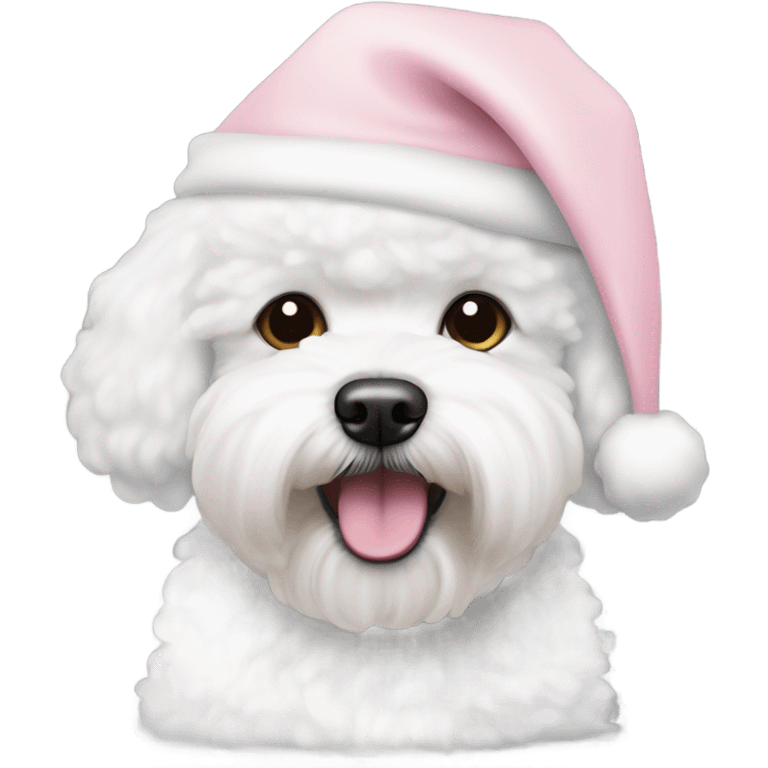 bichon frise with a light pink santa hat emoji