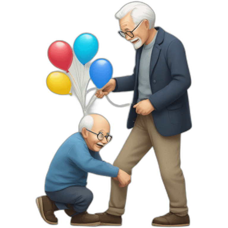 old man taking little balloons from the floor emoji