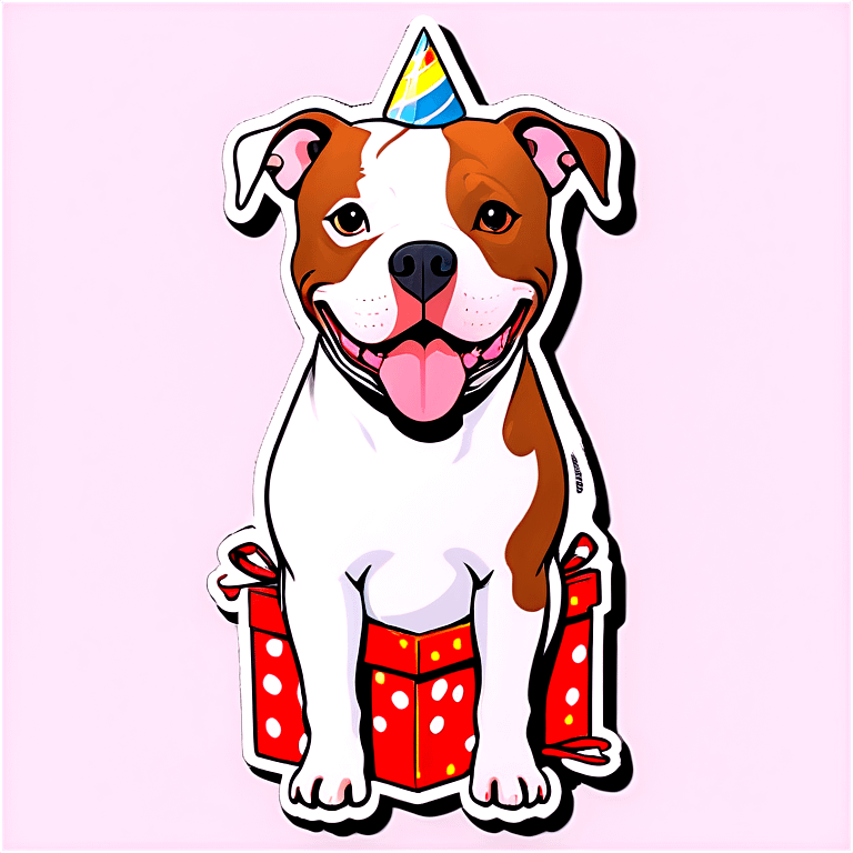 White Pit bull with birthday card emoji