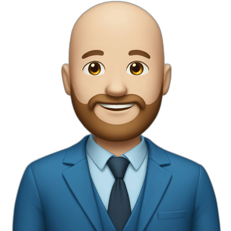 blue-eyed fat smiling bald man with a long brown beard in a blue suit emoji