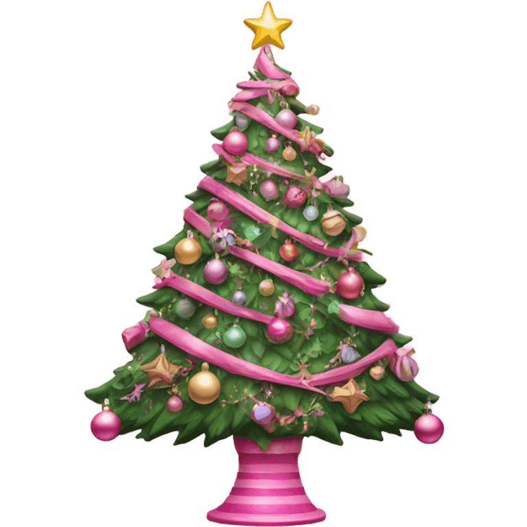 Large pink Christmas tree decorated with ornaments  emoji