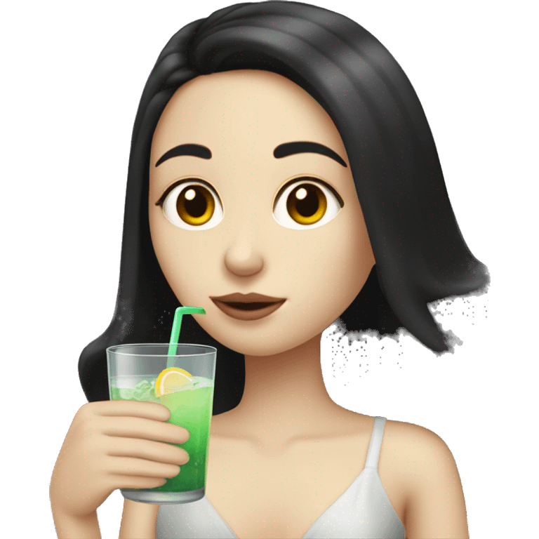 Pale girl with long black hair drinking cocktail emoji