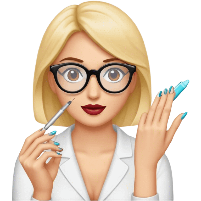 Mujer, con Lentes, haciendo uñas emoji