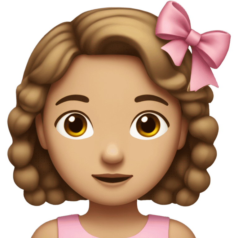 A girl with a oval face cute eyes round nose white brunette with bow in a pink dress emoji