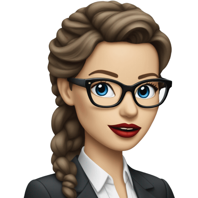 Realistic Kate Beckinsale blue eyes wearing glasses in a business meeting red lipstick  emoji