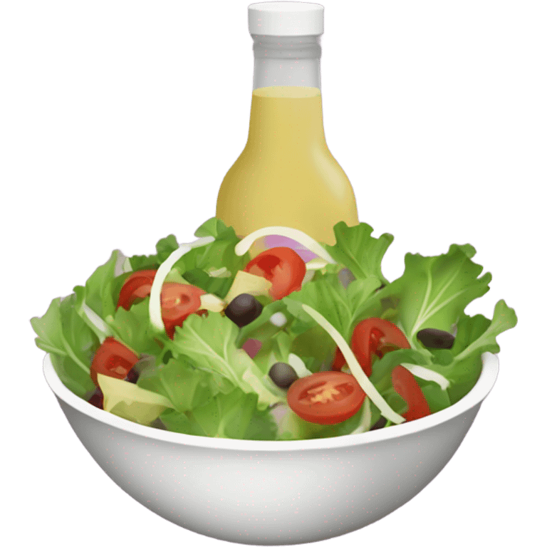 Bowl of (Mixed greens salad) with a side (bottle of vinaigrette) emoji