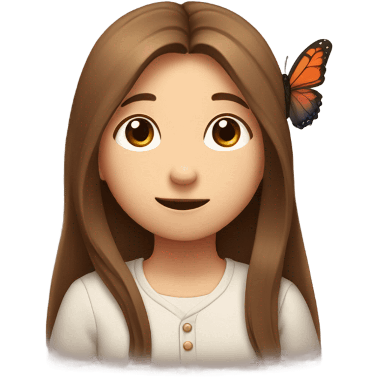 shy uwu  long brown hiar emojis with flower and butterfly emoji