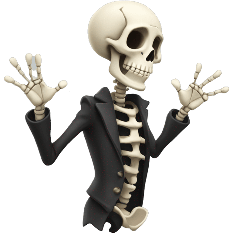 Skelton waving high while smiling  emoji