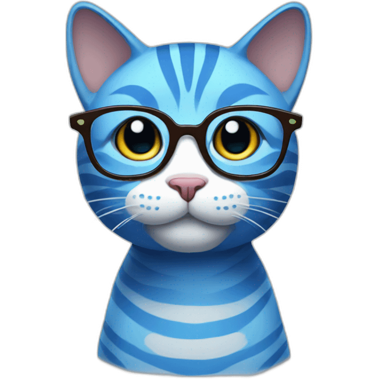 striped blue cat with glasses emoji