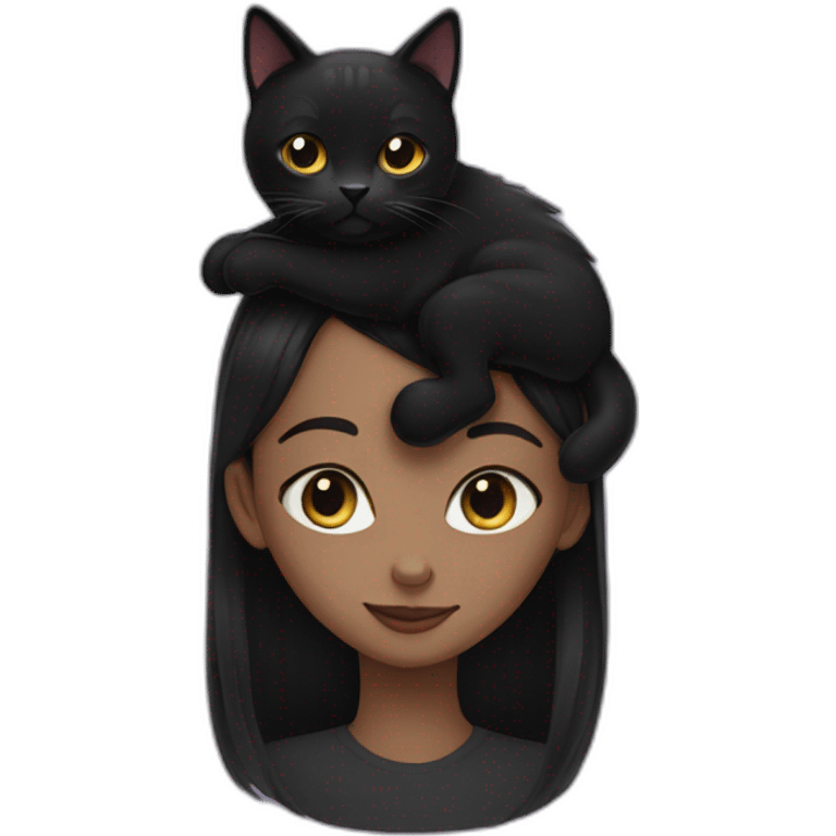 Black cat sitting on girl face emoji