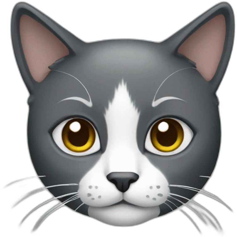 A dark grey and white cat emoji