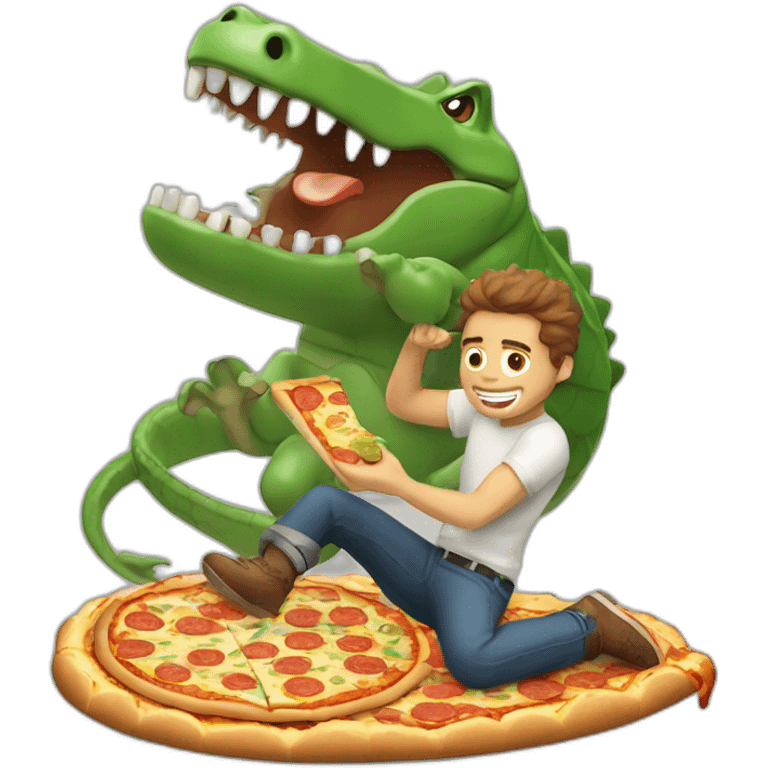 Guy kicking Crocodile while eating pizza emoji