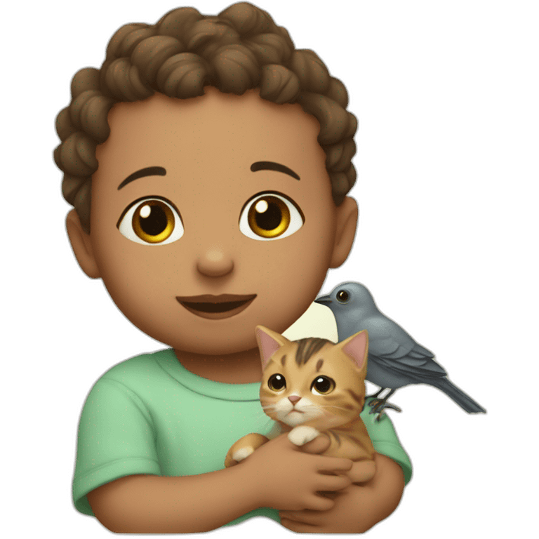 baby with cat and bird emoji