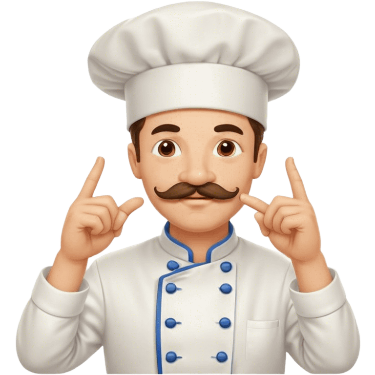 Pleased mustachioed chef enthusiastically kissing his fingers and thumb together with love emoji