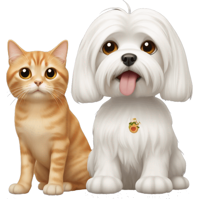 Maltese dog with ginger cat side by side emoji