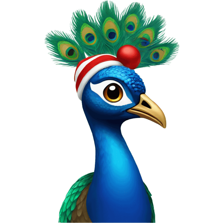 A peacock in a Christmas hat  emoji