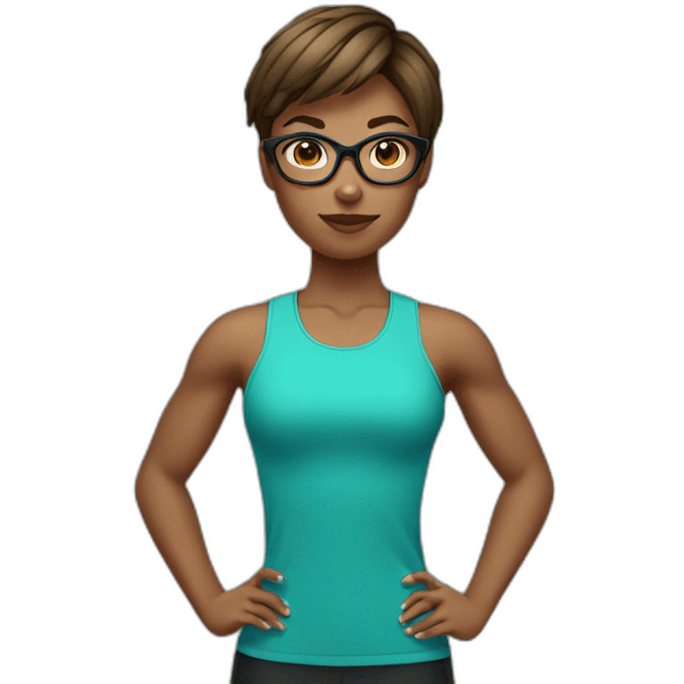 Sports Girl with short hair glasses and dumbbell emoji