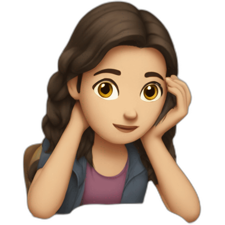 Brunette girl tired of studying emoji