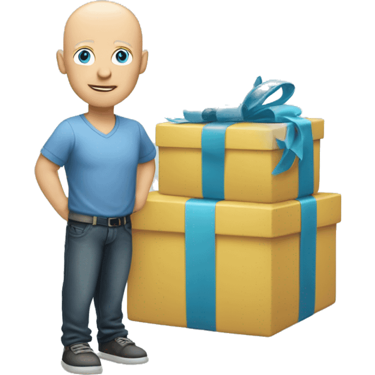 Bald Caucasian blue eye man standing on birthday presents  emoji