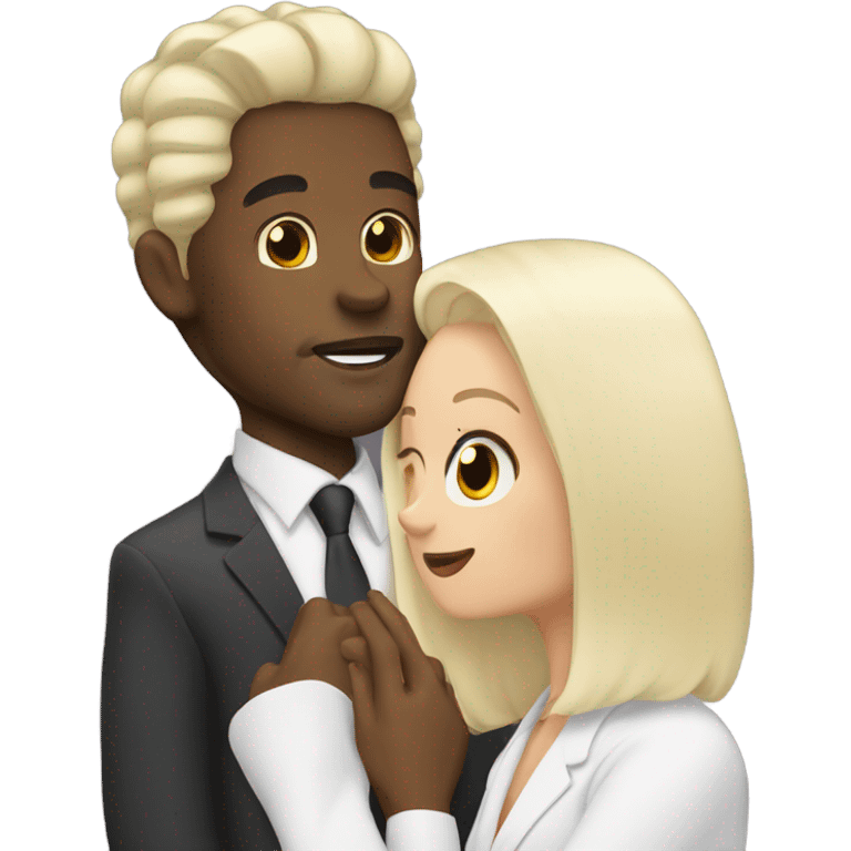 Black man with hair kiss white blonde woman  emoji