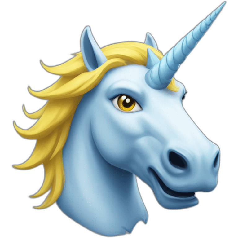 Blue and yellow angry unicorn emoji