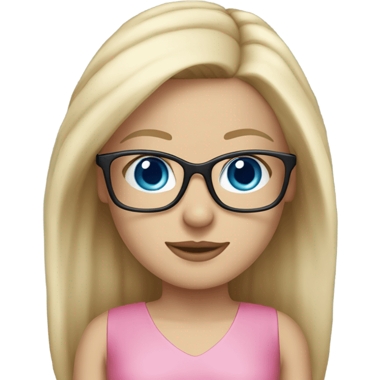 White girl blonde hair blue eyes pink dress wearing glasses  emoji