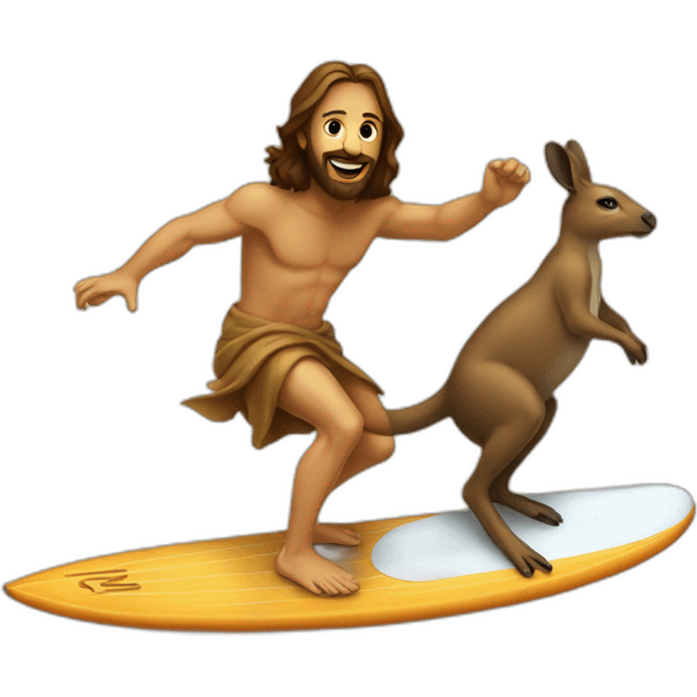 Jesus Christ surfing on the back of a kangaroo emoji