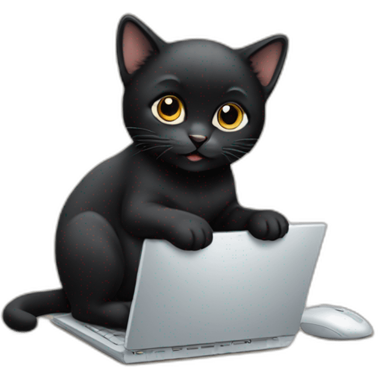 Cute black kitten typing on a computer emoji