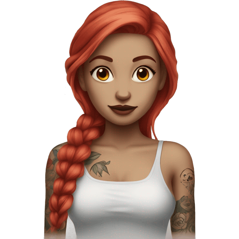 Beautiful girl with white skin, long red hair and tattoos emoji