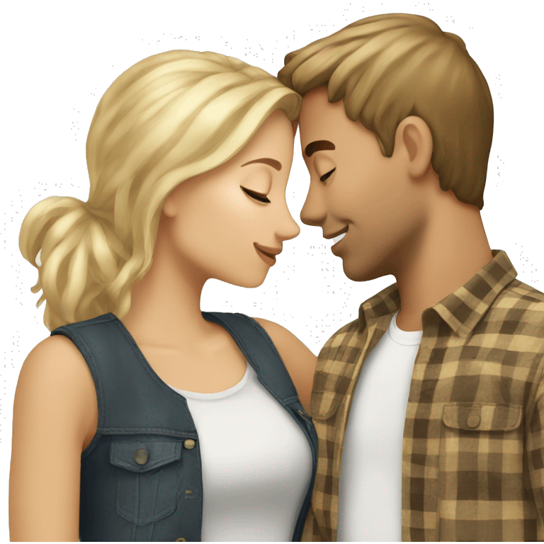 Girl with blonde hair kissing guy with brown hair  emoji