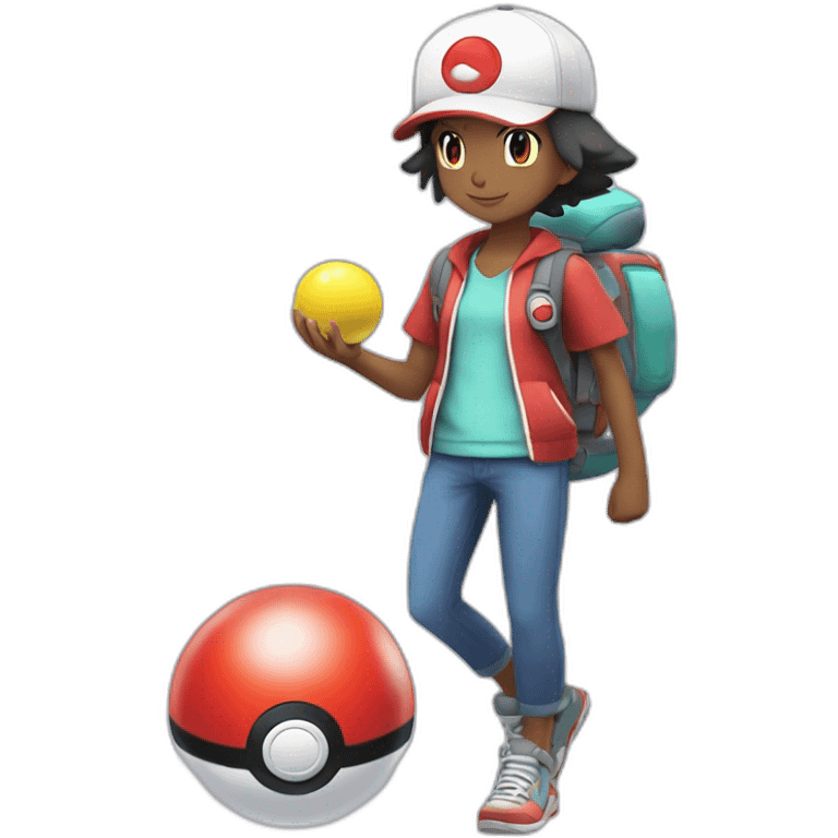 Pokemon trainer with a poke ball and à pokemon emoji