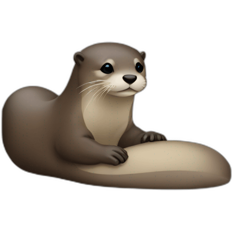 female otter use a macbook while leaning against a pillow emoji