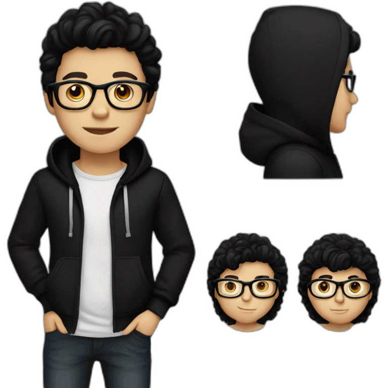 white boy black hair black hoodies with glasses emoji