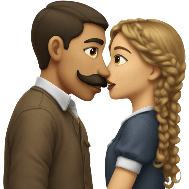 Young man with moustache kissing girl with fringe emoji