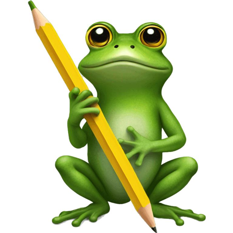 frog holding a yellow pencil emoji