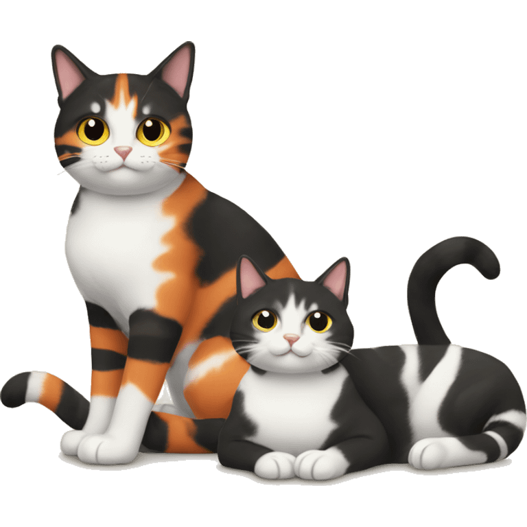 One cat with orange and white stripes + 2 black cats that are best friends emoji