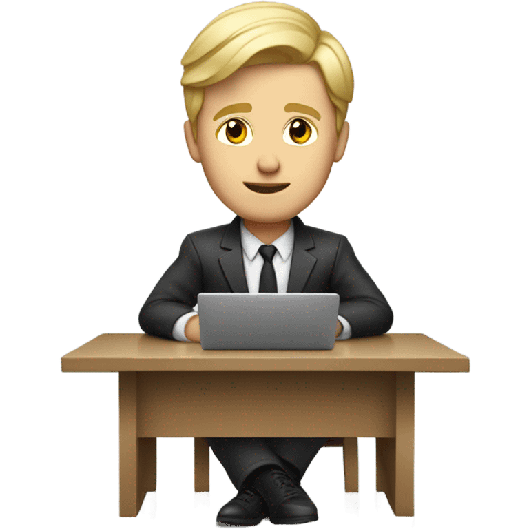 male ,Desk with macbook, pcb european blond with classs emoji