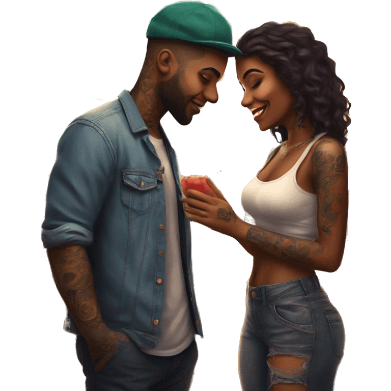 Romantic carnival date for beautiful tattooed couple emoji