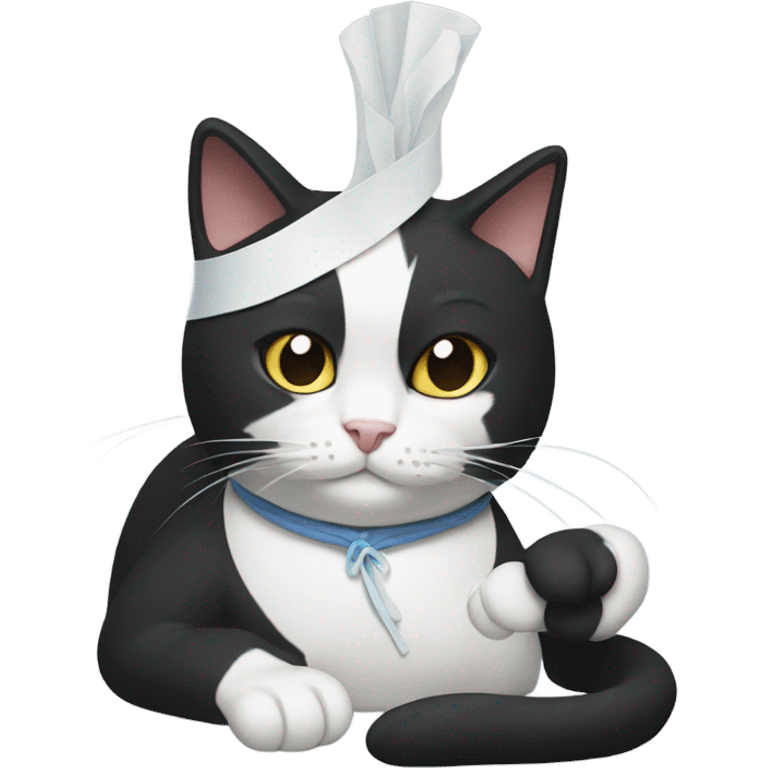 Tuxedo cat in a bandage emoji